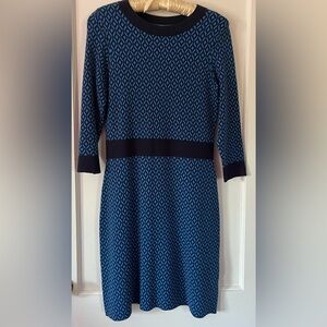 Boden Blue and Black Geometric Long Sleeve Dress